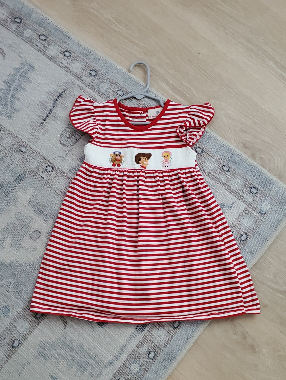 Smockingbird Girls Disney Toy Story Smocked Embroidered Striped Knit Dress Sz4T